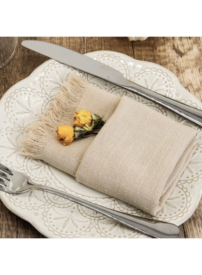 Handmade Cloth Napkins with Fringe,18 x 18 Inches Cotton Linen Napkins Set of 4 Versatile Handmade Square Rustic Fringe Napkins for Dinner, Wedding and Parties, Beige - Image 2